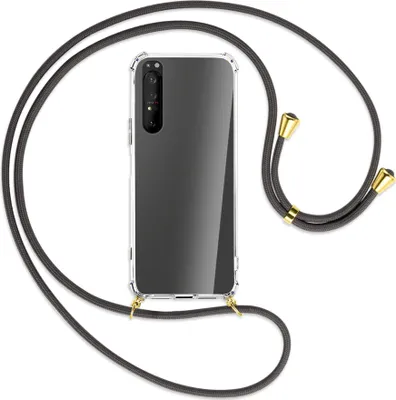 Produktbild von Handykette Backcover-Schutzhülle mit Band (Metall goldfarben) für Sony Xperia 1 II - dunkelgrau