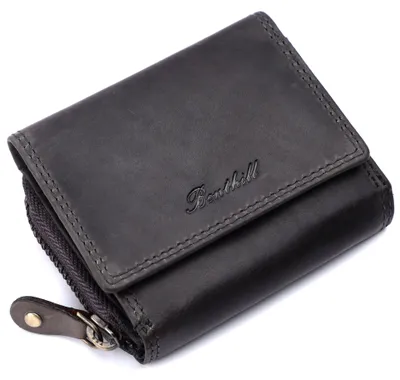 Produktbild von Benthill Kleine Geldbörse Leder RFID | Minibörse mit Münzfach & Scheinfach | Damen & Herren Mini Portemonnaie Echt Leder inkl. Geschenkbox