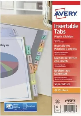 Obrázek produktu pro AVERY Intercalaires … onglets, 6 touches, PP, transparent