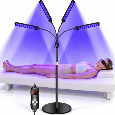 Produktbild von 60 W Bräunungslampe, 540 LEDs, 460/490 nm Blaulicht, 4 flexible Lampenköpfe, Timer, körperbräuner für Gesicht und Körper, Sonnenlampe für Zuhause