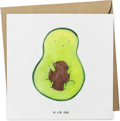 Produktbild von Mr. & Mrs. Panda Glückwunschkarte Avocado Kern - Weiß - Geschenk, faltkarte, doppelkarte, Spruch Leben, Pflanze, Grußkarte, Lächeln, anlasskarte, Klappkarte, glücklich