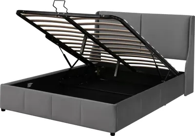 Produktbild von Gepolstertes Bett 140 x 190 cm, mit Lattenrost und Kopfteil, hydraulischer Bettverstellung, in Samt