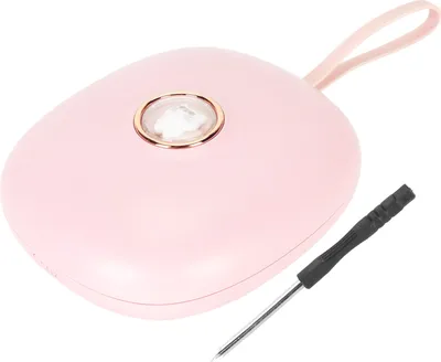 A pink digital alarm clock with a gold accent and a small screwdriver on a white background.