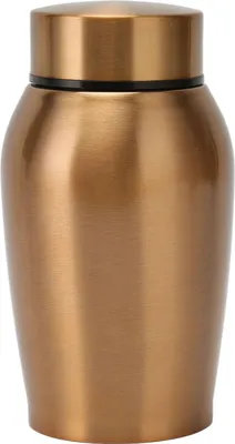 A bronze colored urn with a lid.