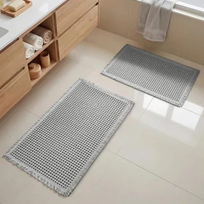 Produktbild von 2-teiliges Badteppich-Set, waschbare Boho-Badematte, rutschfeste Badematte/Teppich für Wohnzimmer, Badezimmer, Waschküche, Küche, 46 x 77 cm + 43 x 61 cm