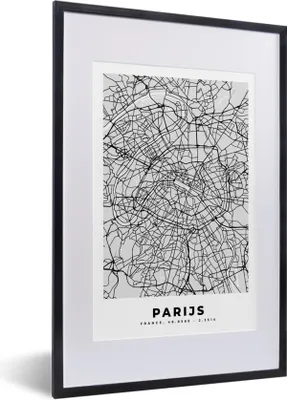 Produktbild von MuchoWow® Gerahmtes Poster Paris - Stadtplan - Schwarz und weiß - Karte 40x60 cm - Poster mit Schwarzem Bilderrahmen Wandposter Rahmen Foto Bilder - Poster in Rahmen