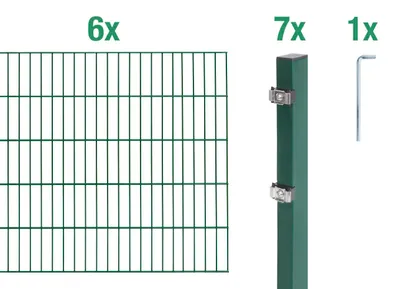 Image de Alberts 648886 Doppelstabmattenzaun als 14 tlg. Zaun-Komplettset, grün, Höhe 100 cm, Länge 12 m