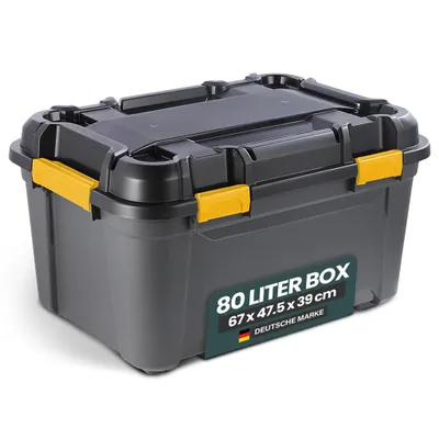Produktbild von Kreher® Bunker Tough Aufbewahrungsbox 80L - extrem robuste IP67 Box aus recyceltem Kunststoff - Wasserdicht - ideal für Camping, Keller, Werkstatt