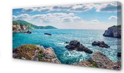 Produktbild von Leinwandbild 100x50 Wandkunst Griechenland Meer Berge