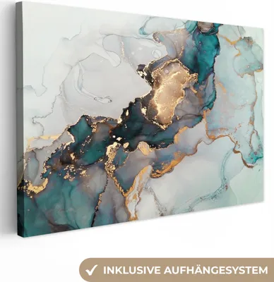 Obrázek produktu pro OneMillionCanvasses® - Obrazy na plátně - Mramorový tisk - Zlatá - Modrá, nástěnný obraz, nástěnná dekorace Obývací pokoj, 120x80cm
