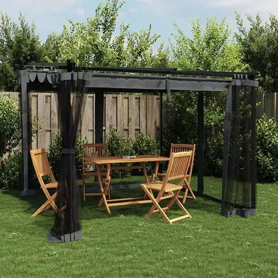 Produktbild von Pavillon mit Netzwänden Anthrazit 3x3 m Stahl, Faltpavillon, Pergola, Partyzelt, Standmarkise, Sonnenzelt, Garten Pavillion, Grillpavillon - 4003909