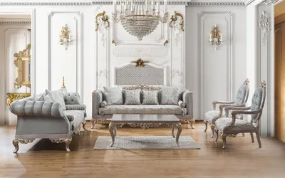 Produktbild von Casa Padrino Luxus Barock Wohnzimmer Set Türkis / Silber / Gold - 2 Sofas & 2 Sessel & 1 Couchtisch - Wohnzimmer Möbel im Barockstil - Edel & Prunkvoll