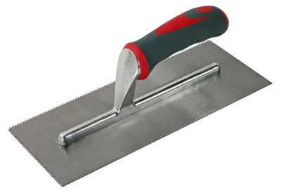 Produktbild von Fliesenkleber-Kamm Zahnspachtel Kleberakel - 280 x 115 mm - 3 mm V-Zahnung - Softgrip-Griff - Für Laminat und Linoleum