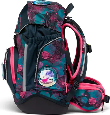 A side view of a children's backpack.