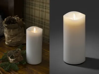 Produktbild von LED Echtwachskerze, weiß, flackernd, mit Lavendel-Duftpad, 6h Timer, 1 warm weiße Diode, batteriebetrieben, Innen, Batterie: 2 x D 1,5V (exkl.)