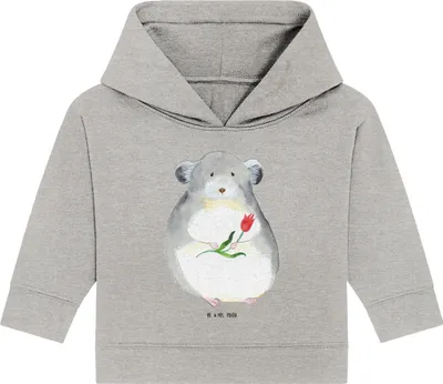 Produktbild von Mr. & Mrs. Panda Organic Baby Hoodie Chinchilla Blume 24. - 36. Monat - Heather Grey - Geschenk, Büro, Kapuzensweatshirt, Glücklichsein, Kapuzenshirt, Liebeskummer, Chaos