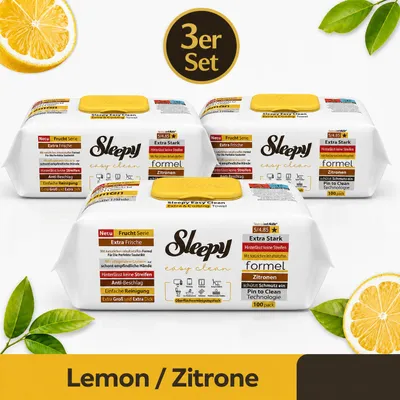 Produktbild von Sleepy Easy Clean Zitrone / Lemon 3er Set – Oberflächenreinigungstücher – 300 Tücher, KI-generiertes Bild