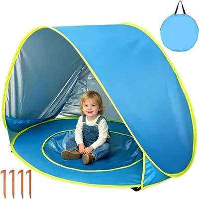 Produktbild von Strandmuschel mit Kinderpool, UV-Schutz 50+, blau, für Strand