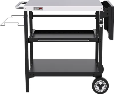 Produktbild von Royal Gourmet Outdoor Grilltisch, 3-Etagen Servierwagen mit 70 x 50 cm Edelstahl Tischplatte, Beistelltisch mit Push-Pull Regal