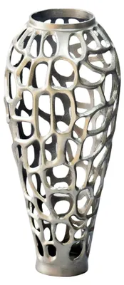 Produktbild von WOHNLING Bodenvase Aluminium 60cm Silber Design Blumenvase Groß Metallvase Modern Dekovase rund für Trockenblumen XXL Standvase Hoch Wohndeko Handmade