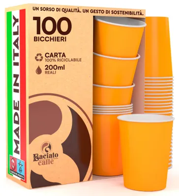 100 Papierbecher 200 ml umweltfreundlich orange