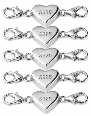 Image de Fermoirs magnétiques pour chaînes - Argent 925 - Forme de cœur - Lot de 6 pièces