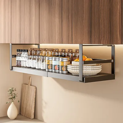 Produktbild von Expandierbare unter Regal Storage Rack Punch-free Hanging Slide-in unter Regal Cabinet Organizer Edelstahl Küche Pantry Arbeitsplatte Gewürzhalter