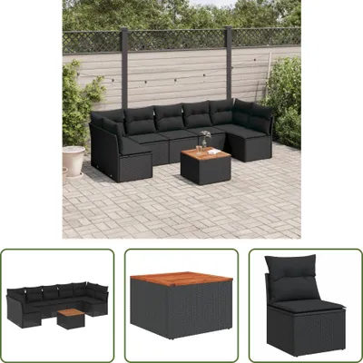 Produktbild von The Living Store 8-tlg. Garten-Sofagarnitur mit Kissen Schwarz Poly Rattan