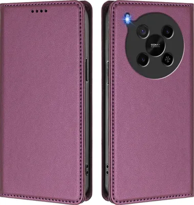 Image de Étui en cuir pour ZTE Blade V70 Max/nubia V70 Max, étui à rabat magnétique en cuirPolyuréthaneavec support, violet