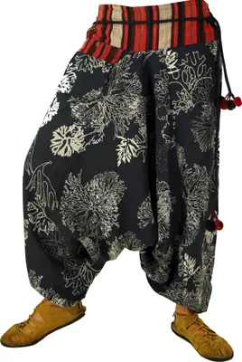 Produktbild von Bedruckte Haremshose mit Breitem Gewebtem Bund - Schwarz, Damen, Baumwolle, Hosen