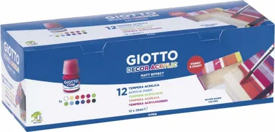 Imagen del producto de Pinturas acrílicas GIOTTO Decor, 12 colores de 25 ml, pintura a base de agua, con efecto mate