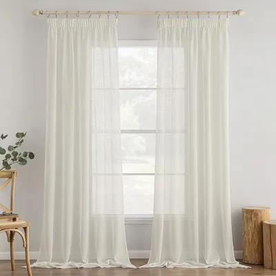 Immagine prodotto di Tende, set di 2 tende, aspetto lino, con balze, 140x260 cm, color avorio