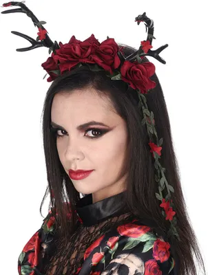 Produktbild von Haarreif mit Geweih und Rosen - Kostümzubehör Dunkle Fee | Schwarz Rot