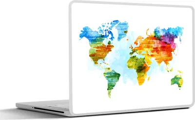 Produktbild von MuchoWow® Laptop Aufkleber Sticker Cover Weltkarte - Wasserfarben 36.5x27.5 cm - Laptop-Sticker