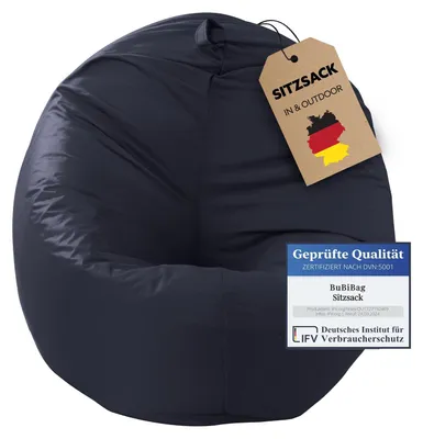 Produktbild von BuBiBag Sitzsack Kinder mit Füllung – 2in1 Sitzsack & Sitzkissen, Bean Bag Indoor Outdoor wasserfest | Marine/Dunkelblau 85 cm