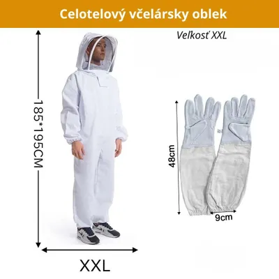 Obrázok produktu pre Včelársky oblek veľkosti XXL s rukavicami - biely, vetraný, odolný proti bodnutiu a unisex