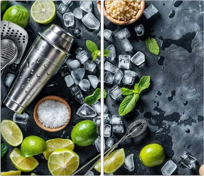 Produktbild von Spritzschutz Herdabdeckplatte Schneidebrett aus Glas Cocktail Zutaten 2-Teilig (60x52cm)
