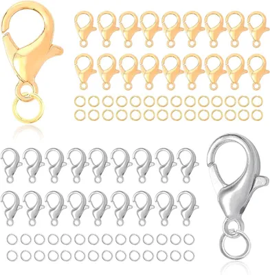 Produktbild von Kettenverschlüsse Set, 200 Stück, 12 mm, mit 400 Verbindungsringen, für Schmuckherstellung