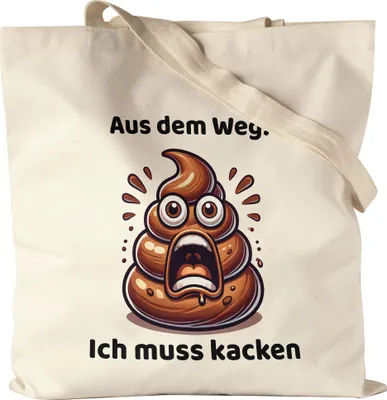 Produktbild von Aus dem Weg Ich muss kacken Lustiges Kothaufenmotiv Jutebeutel Geschenkidee witziges Design Reizdarm Stuhlgang