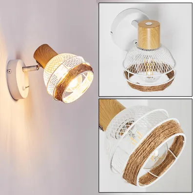 Produktbild von Nalles »Nalles« verstellbare Wandlampe, Metall/Holz/Hanfseil, Weiß