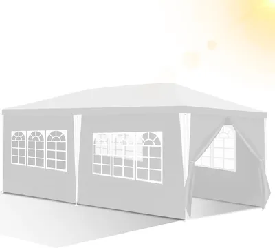 Obrázok produktu pre TolleTour 3 x 6 m záhradný altánok so 6 bočnými panelmi prenosný nepremokavý stan párty stan, na záhradnú terasu oslavu, biely