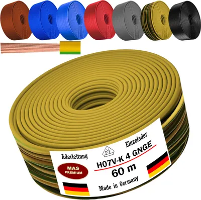Produktbild von 60m Aderleitung H07 V-K GNGE 1x4 mm² Grüngelb Einzelader flexibel