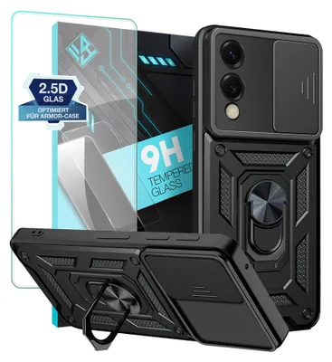 Produktbild von Armor Handyhülle für Samsung Galaxy S25 Edge mit 9H Displayglas Displayschutz Kameraschutz Handy Panzer Case Cover Schutzhülle Outdoor Farbe: Schwarz