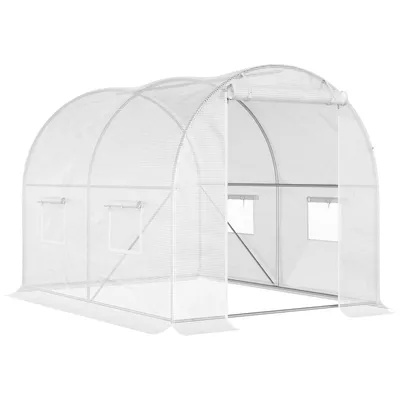 Image de Outsunny Serre de Jardin Tunnel 6 m² 3L x 2l x 1,9H m Acier galvanisé renforcé diamètre 2,4 cm + PE Haute densité fenêtres Porte Blanc