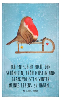 Produktbild von Mr. & Mrs. Panda Handtuch Rotkehlchen Schlitten - Eisblau - Geschenk, Klein, Gästetuch, Gästehandtuch 30x50, badezimmer, Vogel, Weihnachten, Baumwollhandtuch