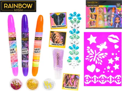 Obrázok produktu pre Dekoratívna súprava Rainbow High s kriedami na vlasy a doplnkami v krabici