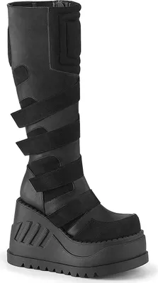 Produktbild von DemoniaCult STOMP-228 Kniehohe Boots Schwarz Veganleder EU 41