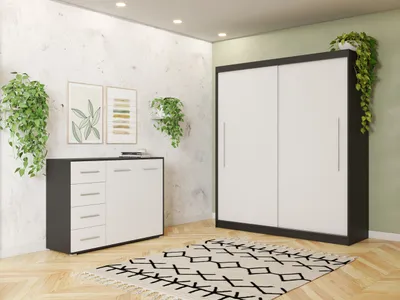 Produktbild von Schwebetürenschrank Kleiderschrank Schrank zweitürig 204 cm Kommode 135 cm Schwarz/Weiss Torino II Frida 01