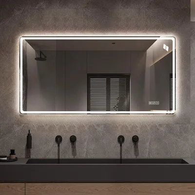 Image de Miroir de salle de bains LED sans cadre, éclairage frontal et rétroéclairage, 120 x 60 cm, argent