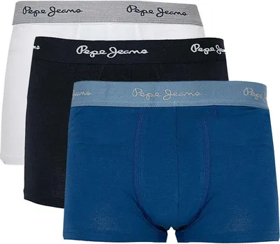 Obrázok produktu pre Pepe Jeans Herren Boxershorts, 3er Pack - ZARED, Trunks, Bavlna Stretch, Logobund Blau/Weiß M